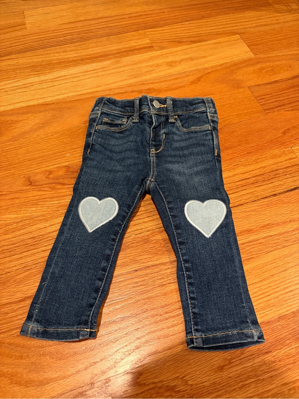 Old Navy Toddler Girl’s Dark Blue Denim Jeans with Light Blue Heart Knee Patches